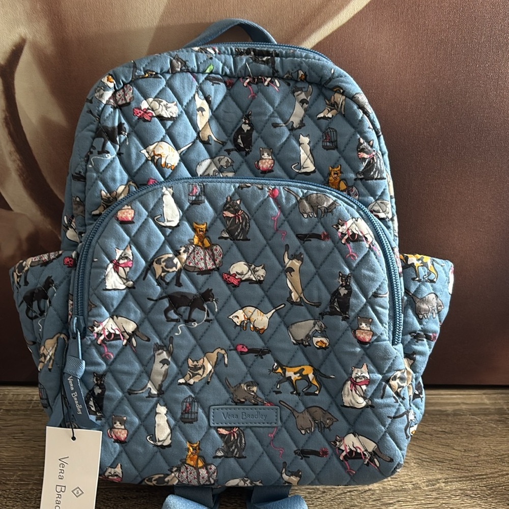 Vera Bradley Quilted Blue Cat Print Backpack - Picture 7 of 7